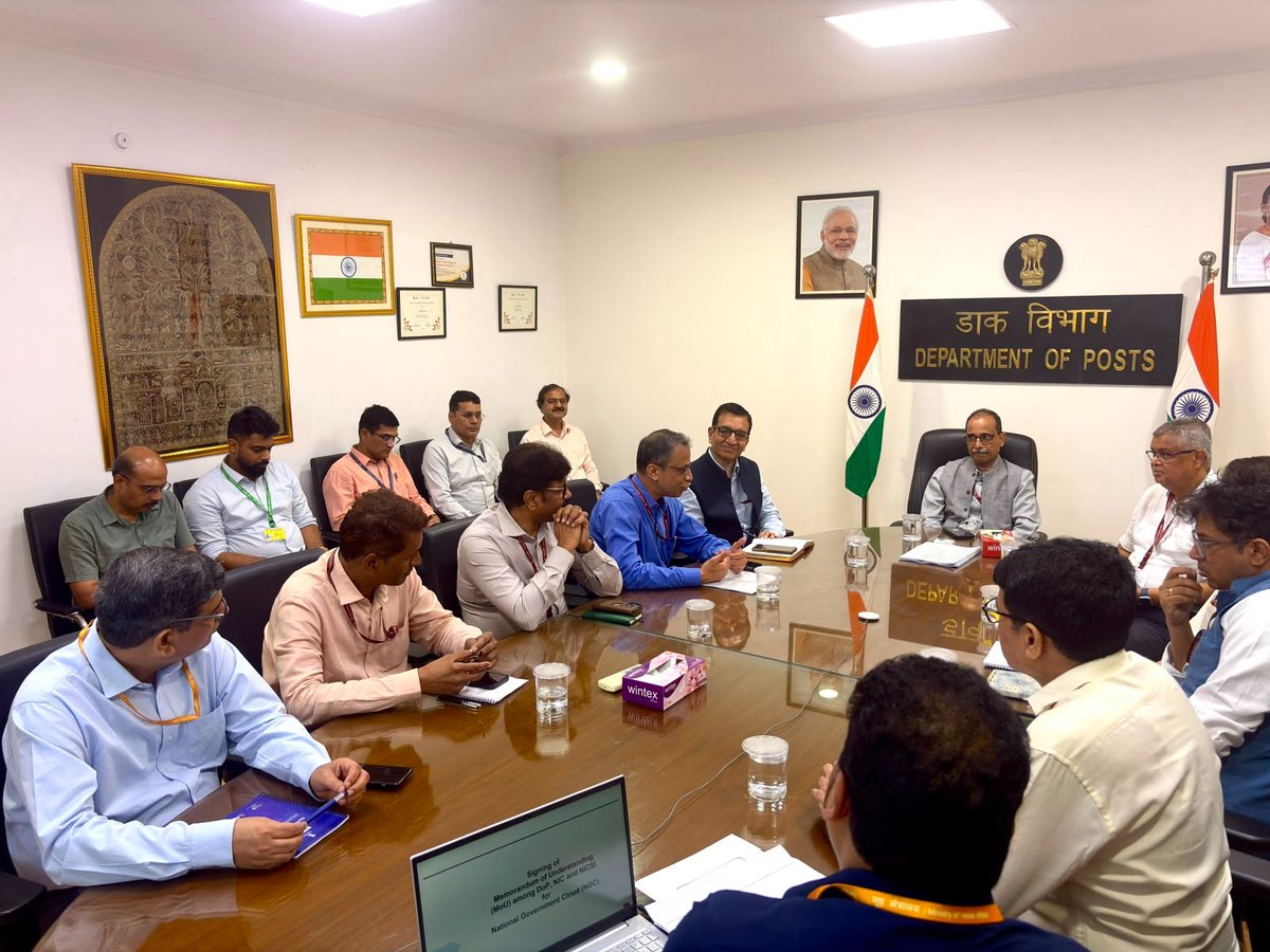 IndiaPostOffice's tweet photo. A key step towards cloud-first governance and digital transformation.
The Department of Posts (DoP), National Informatics Centre (NIC), and National Informatics Centre Services Incorporated (NICSI) have signed an MoU for the utilization of National Government Cloud (NGC) MeghRaj 2.0 to host the Advanced Postal Technology (APT) application, which powers operations across the country’s vast network of Post Offices.

This collaboration reinforces the Department of Posts’ commitment to building a secure, scalable, and resilient digital infrastructure while advancing the Government of India’s vision of digital transformation and cloud-first governance. 

#DigitalIndia #DepartmentOfPosts #NIC #NICSI #CloudComputing #IndiaPost  

@NICMeity @PIB_India @mygovindia @DDNewslive @MeitY_NICSI @MoCA_GoI