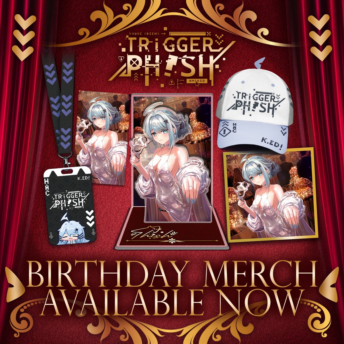 TRiGGERPH1SH's tweet photo. 🎮🌊 It’s PHiSHing time… 🎮🌊

It’s my birthday… which means birthday merch!! This year is masquerade-themed and I planned out every item with precision! Wear your cool PHiSH cap to stay disguised, yet recognisable with the mini fin! You can also get a suuuuuper handy lanyard and ID holder! 

🎁 If you grab the bundle, not only do you get a cheeky little discount, but you also get the voice pack for FREE! I worked really hard writing this one and the story ties into the merch! Make sure you get and tell me what you think 🙂‍↕️

 🔗⬇️