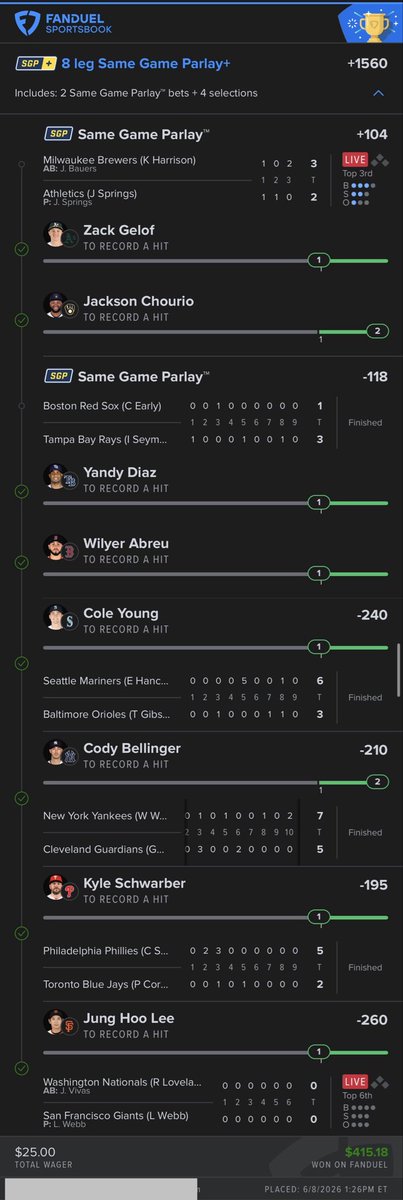 RetirementPlanC's tweet photo. Few small slips from yesterday. 

#fanduel #SportsBettingX #GamblingX #GamblingTwitter #DraftKings             #fanduel 
#MLB #Parlay @PropFinderApp https://t.co/BD2bSk4Jo0