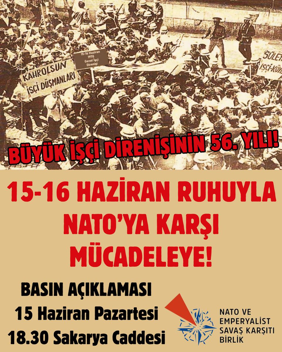 DevrimciParti7's tweet photo. YAŞASIN 15-16 HAZİRAN İŞÇİ AYAKLANMAMIZ
15 Haziran Pazartesi saat 18:30'da Sakarya meydanındayız
Daha fazla işgal daha fazla direniş daha fazla grev https://t.co/hteVfXOwvR