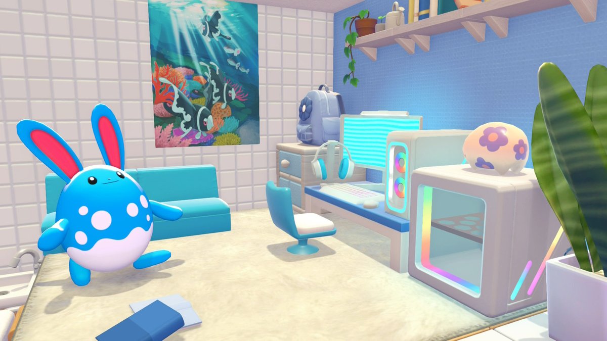 mrms222's tweet photo. 水色の屋根の家の内装
マリルリが住んでます！

#ぽこポケ       #ぽこあポケモン      
#pokopia https://t.co/nPrkOopUtP