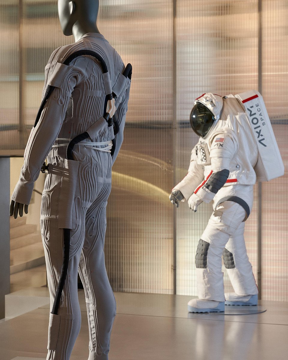 HYPEBEAST's tweet photo. @Prada and @Axiom_Space just unveiled the spacesuit layer astronauts will wear on @NASA's Artemis IV lunar mission 🌕 Prada's engineering focus: specialized fibers, 3D modeling, and a cooling system built for 8-hour spacewalks. From the runway to the Moon. https://t.co/RbEzeAmi8S