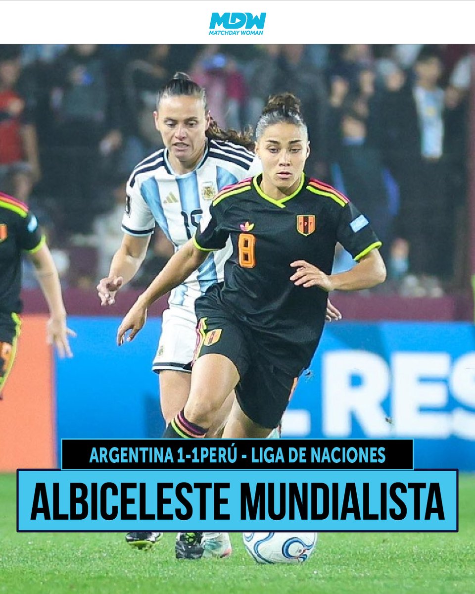 MatchdayWoman's tweet photo. 🇦🇷LA ALBICELESTE ES MUNDIALISTA🏆

A  pesar del empate a uno ante Perú (Cox 84'), Argentina (Diz 74')  consiguió su clasificación al Mundial de Brasil 2027 a falta de una  fecha por disputarse de la Liga de Naciones. Ahora, la albiceleste,  deberá visitar a Ecuador en busca del triunfo que les dé el título, a la  espera de lo que haga Colombia. Perú deberá golear y esperar resultados  para aspirar por un cupo de repechaje #MdW #LNF