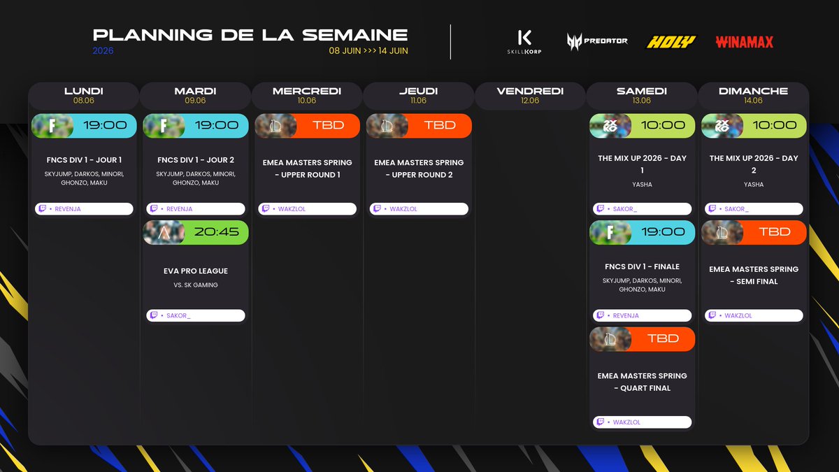 SolaryTV's tweet photo. Planning de la semaine 🗓️

L'heure du BACK2BACK en EMEA 👑

#SLYWIN https://t.co/1tTe3IkPhn