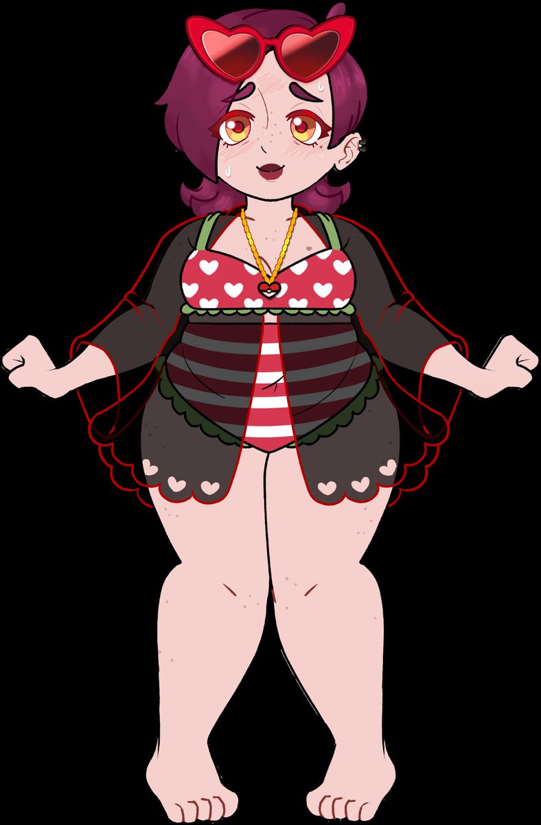 cherryxpepper's tweet photo. I kinda want to make her a new swimsuit that is pokemon themed or do a recolor or something but.... badaboom cherry summer fit I designed a hot sec ago 😳🍒🏖 https://t.co/EGGlCBQIz3