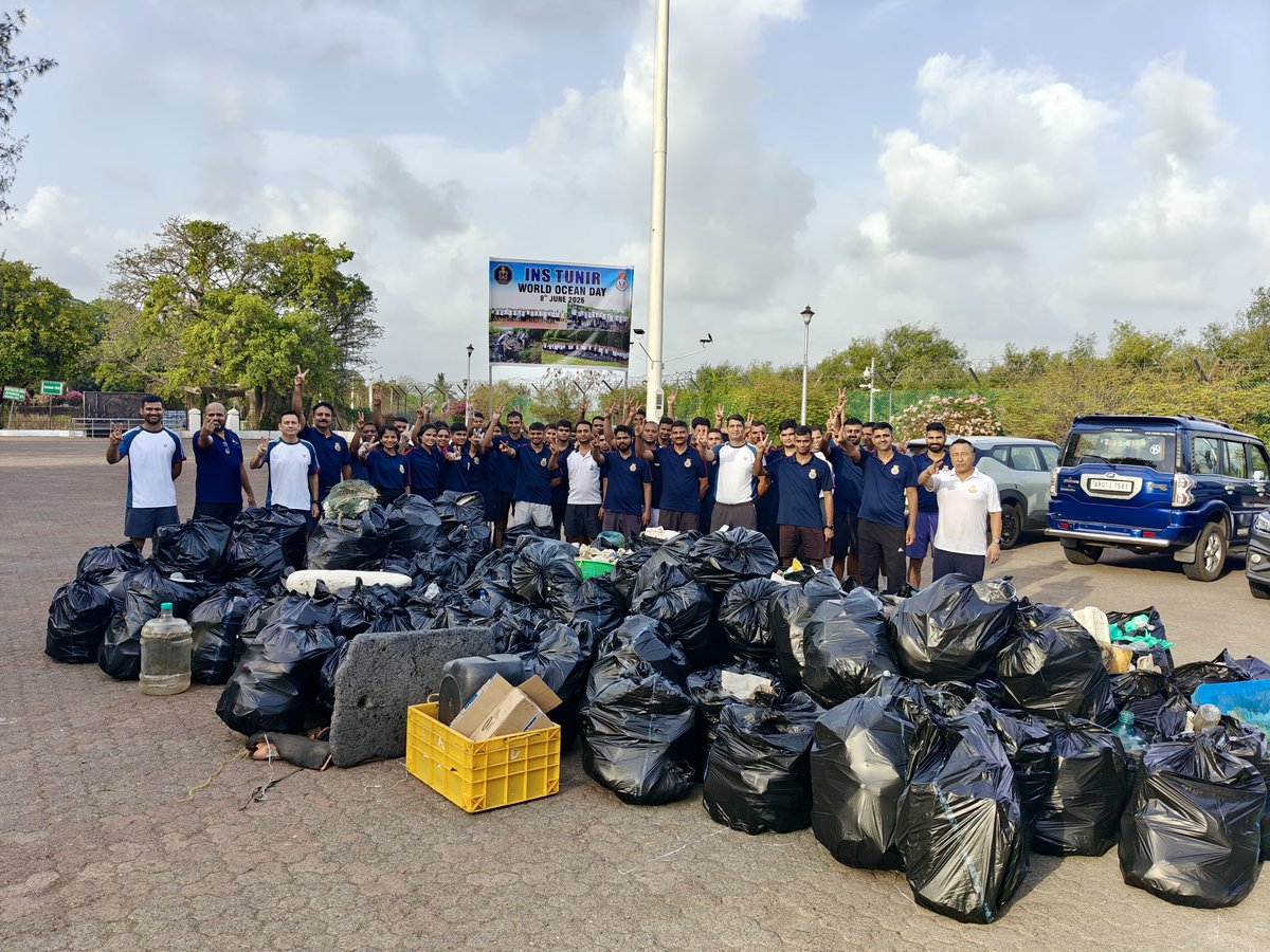 IN_WNC's tweet photo. 🌊🌏 World Oceans Day 2026

Material Organisation, Mumbai and Naval Station Karanja under #WNC commemorated #WorldOceansDay on 08 Jun 26, under the theme Reimagine: Beyond the world we know, a new relationship with our ocean.

Beach Cleaning Drives were conducted at Shivaji Park beach, Dadar Chowpatty, Mumbai and Karanja coast respectively by Material Organisation, Mumbai and Naval Station Karanja. Awareness campaigns emphasising the importance of marine ecosystem protection, adoption of the ♻️ Reduce-Reuse-Recycle principle, promotion of Zero Plastic Waste, and other sustainable environmental practices were also progressed.

These initiatives reaffirmed collective commitment to preserving our oceans and fostering environmental responsibility.

#Reimagine #ProtectOurBluePlanet

@indiannavy
@IndiannavyMedia
@DefPROMumbai