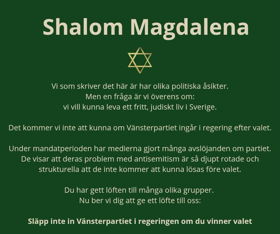 halkiewicz's tweet photo. Magdalena Andersson nu får du vara tydlig innan valet hur ditt samarbete med vänsterpartiet kommer se ut i verkligheten! https://t.co/cx2QtbWGL9