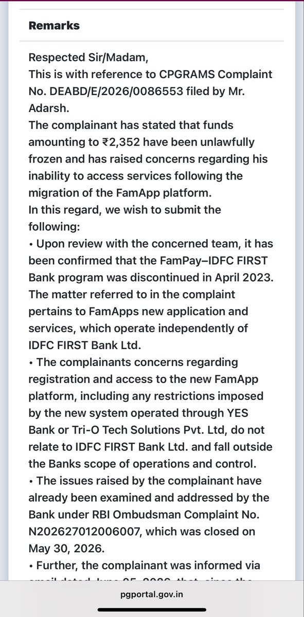 Adarsh_Agb's tweet photo. @IDFCFIRSTBank illegally froze my Rs 2352 despite RBI CLOSING my case! Their backend freeze blocks my @YESBANK @FamAppOfficial login. Worse, their Nodal Officer lied &amp; closed my CPGRAMS grievance! Please help a 12th grader! @RBI @DasShaktikanta @nsitharaman https://t.co/SoArt9d4l8