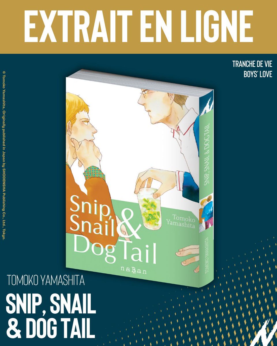 NabanEditions's tweet photo. 📖 EXTRAIT : « Snip, Snail &amp; Dog Tail » 📖

Découvrez les premières pages de notre nouveau one-shot « Snip, Snail &amp; Dog Tail », manga de Tomoko Yamashita !

Extrait à découvrir sur Calameo : 
👉 https://t.co/TIAOPZ2FQX

Tome à paraître le 19 juin 2026 en librairie. https://t.co/VV5Ri5kh6P