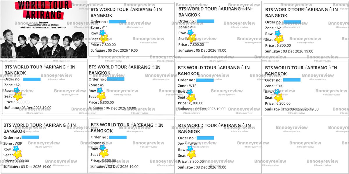 Bnoeyyy's tweet photo. กดรอบมบช.นะคะ 🙇🏻‍♀️💝✨ 
#BTS_WORLDTOUR_BANGKOK

ทั้งหมด 10ใบค่ะ

• vip 7800 = 2ใบ
• 6800 = 3ใบ
• 6300 = 2ใบ
• 3300 = 3ใบ

✨ รีวิว #Bnnoeyreview ✨ https://t.co/z6PQFTFVA8