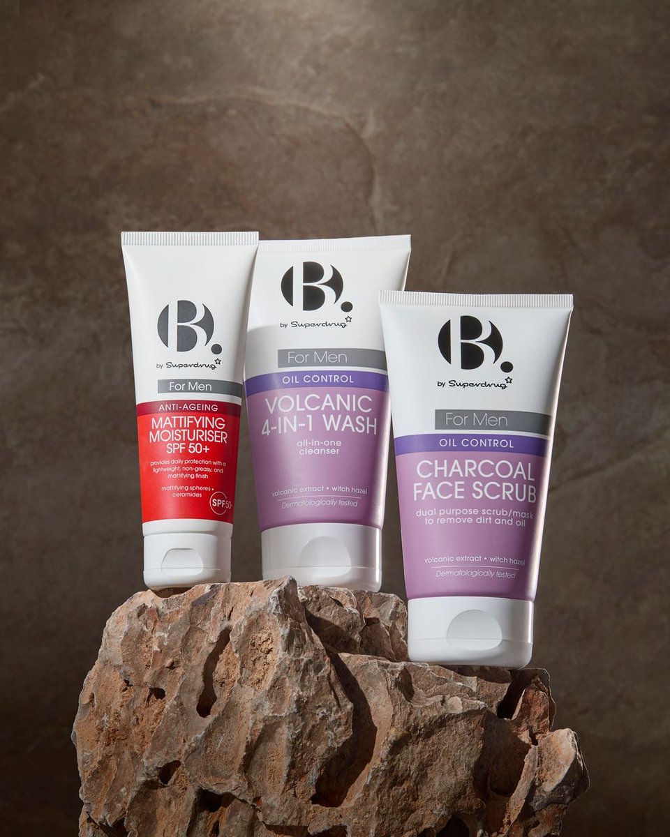 superdrug's tweet photo. Treat him to better skin this Father’s Day 👨‍🦳

The B. Men’s skincare range covers every step: a charcoal face scrub, volcanic 4‑in‑1 wash and mattifying moisturiser SPF50 for a routine that works as hard as he does💙 Only £3 for members! https://t.co/Dza9MVyQTw https://t.co/66FPEIN30p
