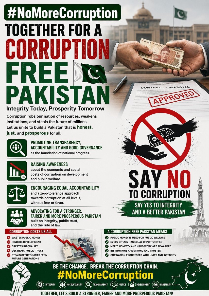 Naila_Sh_ah's tweet photo. قوموں کی عزت، خوشحالی اور ترقی انصاف، شفافیت اور ایمانداری سے جڑی ہوتی ہے۔

اگر ہم واقعی ایک بہتر پاکستان چاہتے ہیں تو ہمیں کرپشن کے خلاف متحد ہونا ہوگا۔

⚖️ آج ایک قدم دیانت داری کی طرف، کل ایک مضبوط پاکستان کی طرف۔
🇵🇰 آئیں تبدیلی کا حصہ بنیں۔
#NoMoreCorruption https://t.co/6qx1VmRU0t