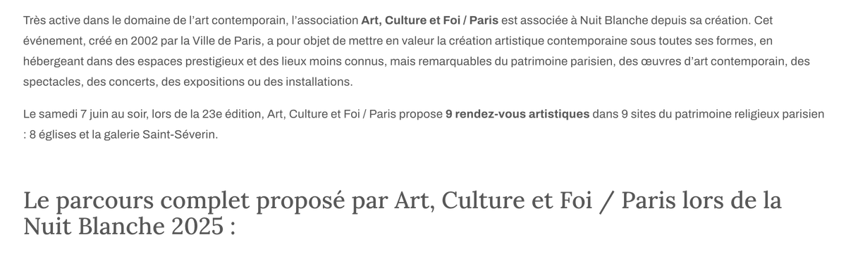 FrSelignac's tweet photo. Curieusement le site Art, Culture et Foi n'a pas communiqué sur la version 2026 de la Nuit Blanche. Pourquoi ? 
https://t.co/9p49x0jUoj

@dioceseparis @MgrUlrich @BVoltaire @PGannat @FChretienne @gabriellecluzel @JoThouvenel @jeansevillia @jmguenois https://t.co/RWmvrzMrNN