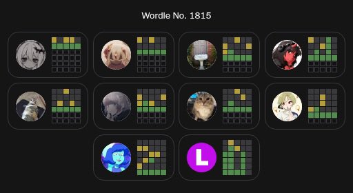 reverseereality's tweet photo. Whole gang playing wordle https://t.co/fM6fkCx8BD
