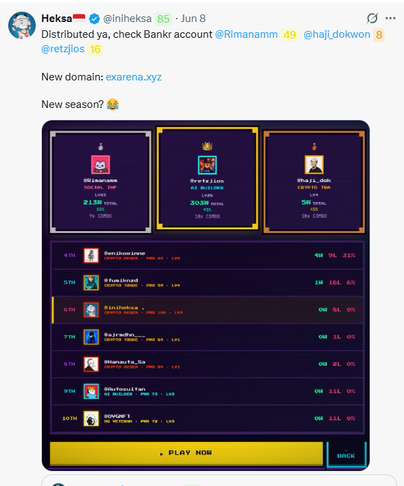 Autosultan_team's tweet photo. Dapet report @iniheksa  bikin campaign project nya  tapi lupa masukin link 😂

→Conect x 
→Play game

link : https://t.co/yQHeNtl25b

share your exprience on x , yang terbaik dpet seblak !

btw ini denger denger udah dpet funding dari cz dan elon musk 

tag : 
>CEO : @iniheksa  > CCO : @hadibadex  
> CMO: @Cryptorealis