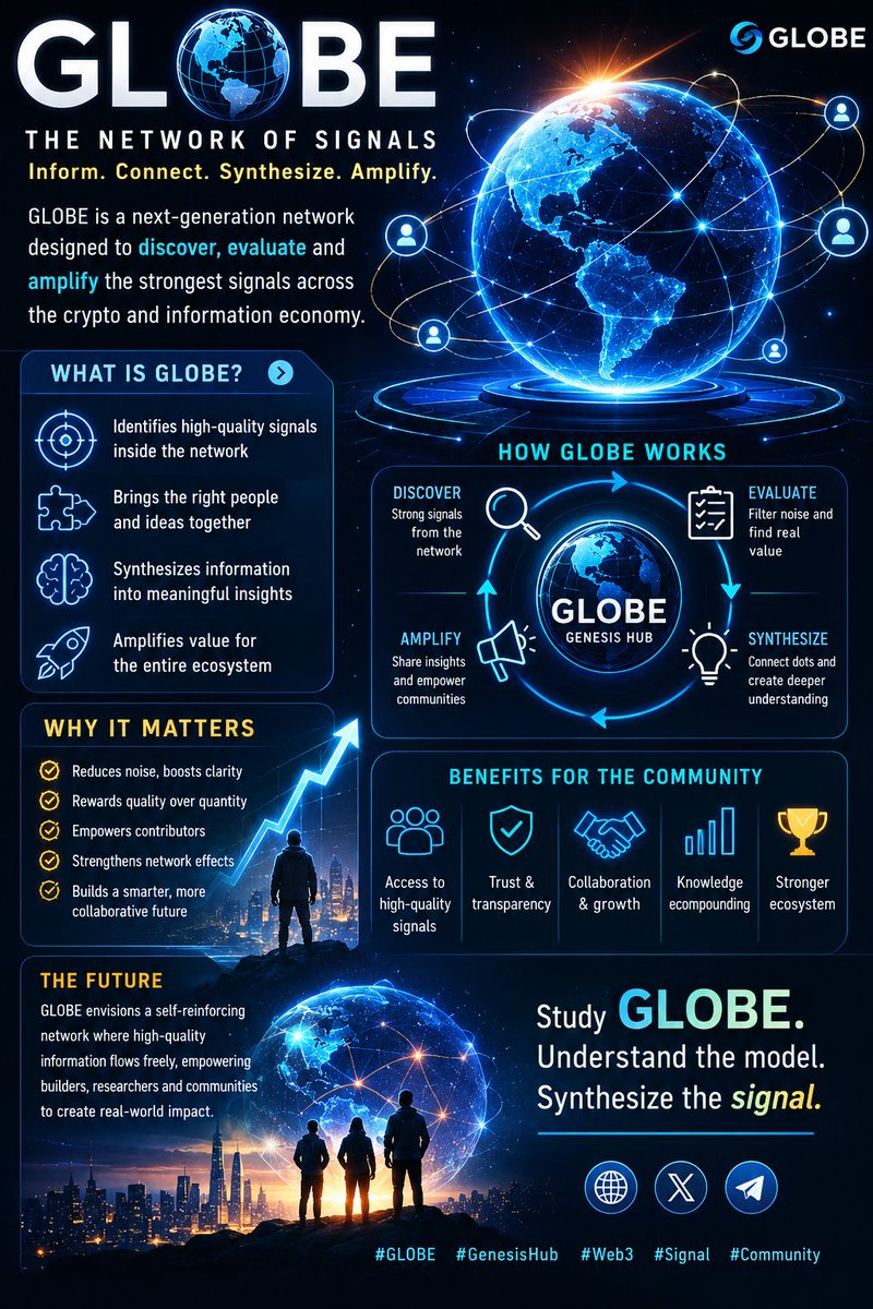28Rahsal's tweet photo. @GLOBEINF approaches this challenge by focusing on signal discovery.
Instead of rewarding volume alone, the network seeks to surface thoughtful analysis, useful research, and meaningful contributions.

At the center of the model is the idea of signal synthesis. https://t.co/hlG4rIY0Aa