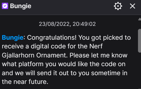 Uselesswookiee's tweet photo. @Destiny2Team 
Will I finally get my Nerf Gjallarhorn ornament with this update?
Been waiting almost 4 years! https://t.co/l0Gyv1vnkB