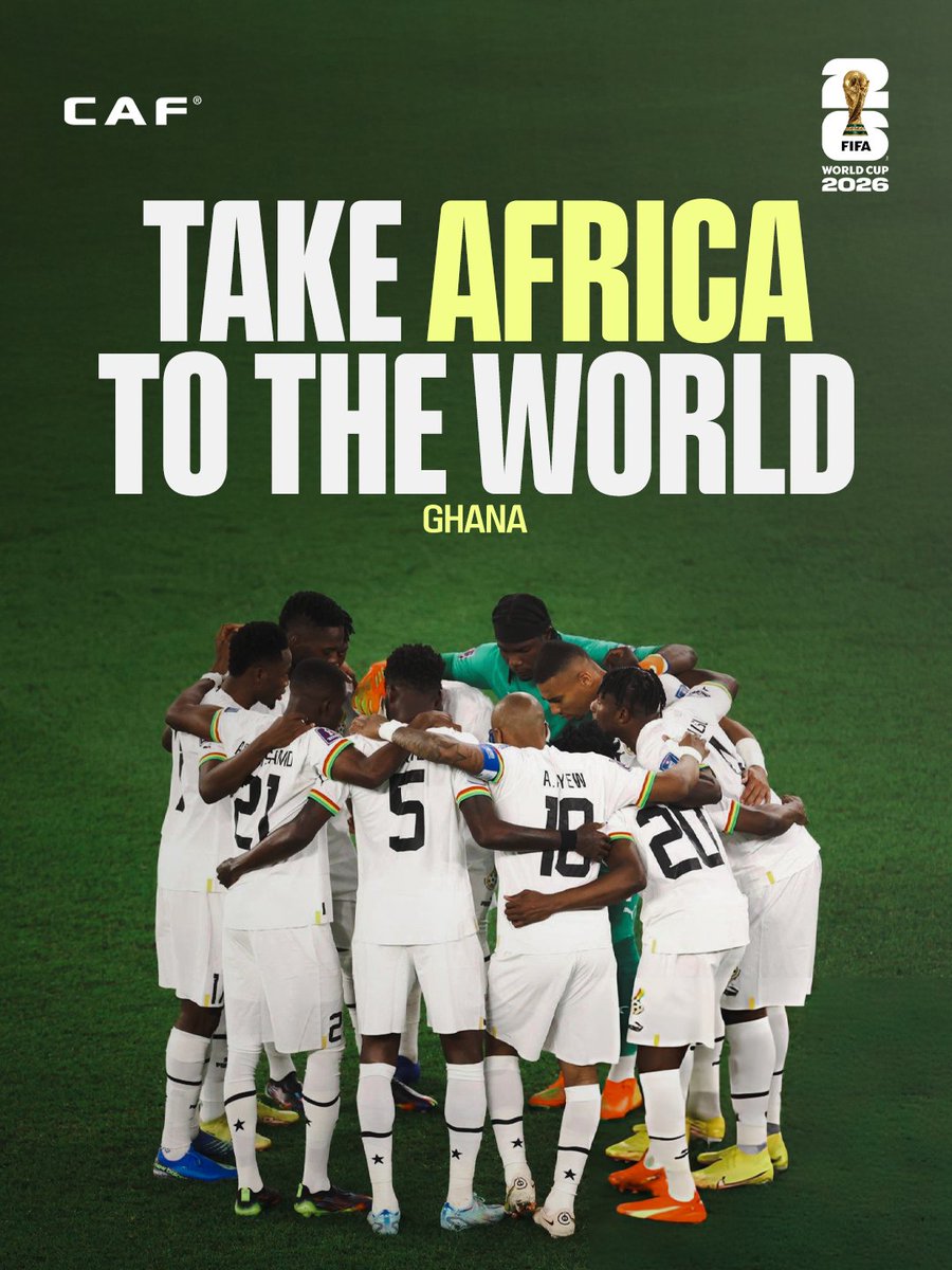 CAF_Online's tweet photo. Some World Cup stories never fade.

Ghana gave Africa one of its greatest.
It’s time for a new chapter.

Accra behind you.
Africa behind you.
We travel together.

Take Africa to the #FIFAWorldCup, Ghana. 🇬🇭🌍 https://t.co/AFwx7gmIj8