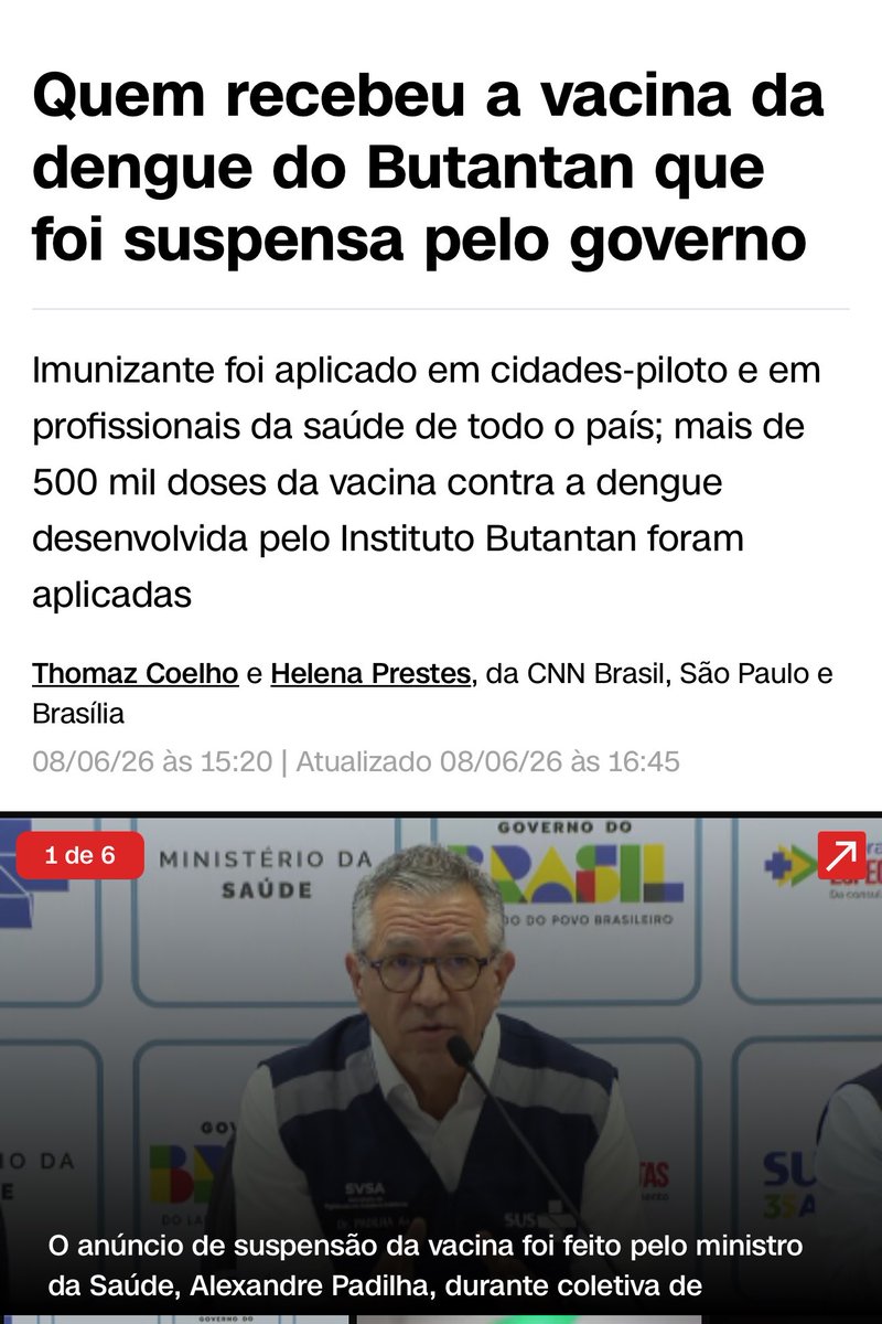 R38TAO's tweet photo. A vacina da dengue matou mais gente que salvou - desde a primeira em 2015.

Em 2025 a vacina do Butantã foi aprovada, agora foi suspensa pelo governo após duas mortes de quem tomou (com efeitos colaterais) e, pelo menos, 42 sequelados comprovados.

Vacina deve ser tomada em quem tem alto risco de exposição à doença, fora isso, se a vacina não existe mais de 20 anos, melhor não tomar.