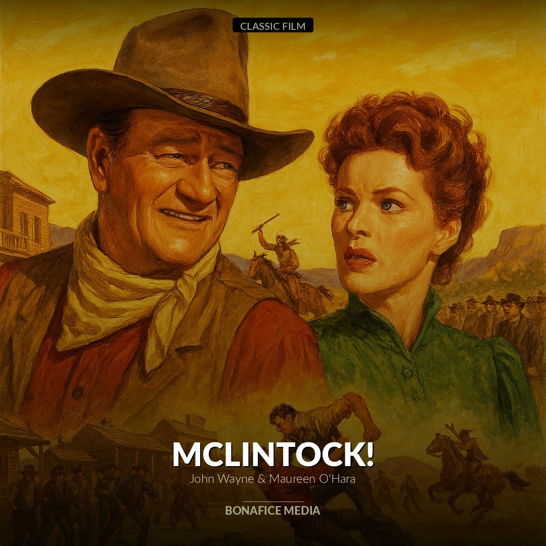 BonaficeMedia's tweet photo. John Wayne &amp; Maureen O'Hara in the 1963 classic McLintock! 🤠

A rollicking Western comedy of frontier justice, family, and conviction.

🎥 Stream on Bonafice: https://t.co/O2OgsliqcN

#ClassicFilm #JohnWayne https://t.co/7tOr83RCIC