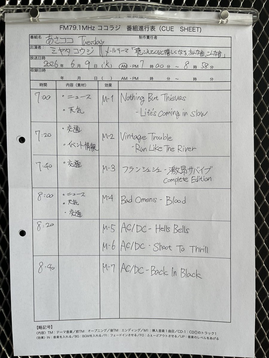miyata696's tweet photo. あさココ Tuesday🔊
260609 Playlist
📧テーマ《聴こえてくると嬉しい
あんな曲やこんな音》
Nothing But Thieves
- Life's coming in slow
#VintageTrouble - Run Like The River
#フランシュシュ - 激昂サバイブ
Bad Omens - Blood
#ACDC - Hells Bells
Shoot To Thrill / Back In Black
🎸⚡️ https://t.co/fipGcpQokM