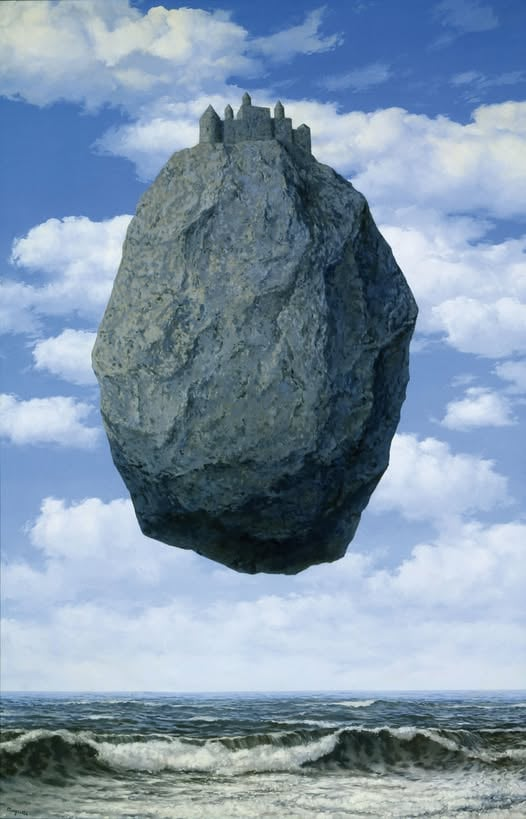AntonioSocci1's tweet photo. Ecco il luogo dove si trovano i media (insieme al Vaticano e a buona parte della classe politica e intellettuale)

René Magritte “Il Castello dei Pirenei”1959 https://t.co/0xI3Z1EWu4