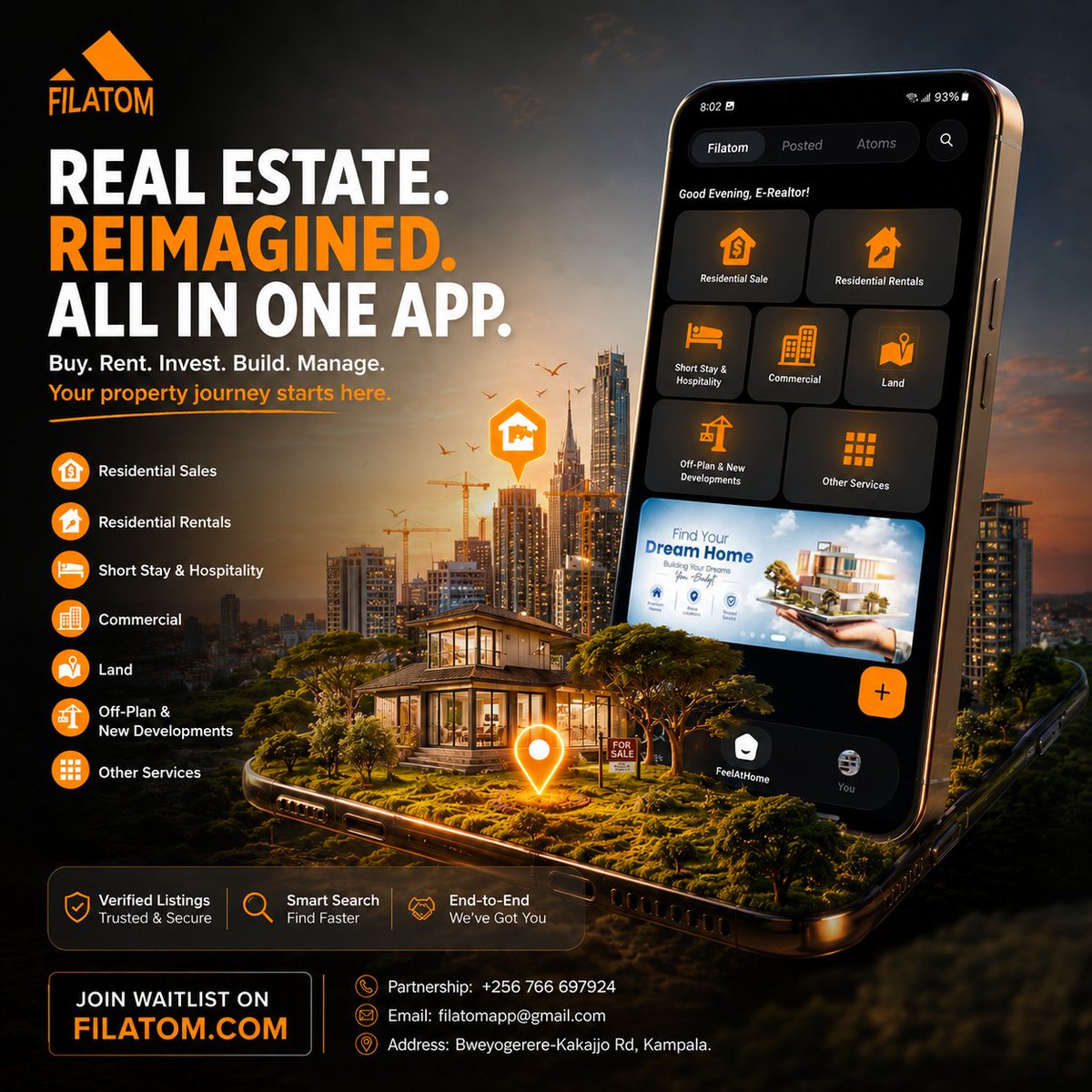 filatomapp's tweet photo. Imagine a platform with verified property listed and there is no more scam, a platform that would match buyers to sellers through intelligent AI systems, a platform that would provide real-time Real Estate Market analytics &amp; prices.

Yoo..Now stop imagining.
Filatom is coming!🧡 https://t.co/6F6L5BZt7K