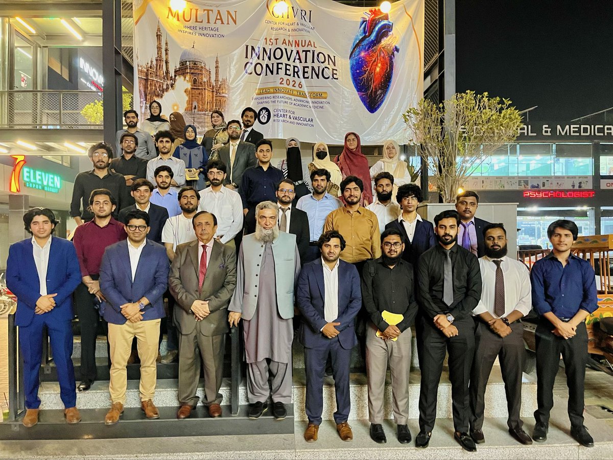 DrAamirLaghari's tweet photo. What an incredible evening at the “Center for Heart and Vascular Research & Innovation” (CHVRI) @CHVResearch 1st Annual Innovation Conference 2026. 

Last night was nothing short of inspiring. Fifteen brilliant student from different medical colleges took the stage, five outstanding awards were presented, and our distinguished panel of judges brought depth, wisdom, and excellence to every moment.

We explored the future of cardiovascular research where Artificial Intelligence meets Emotional Intelligence in medicine and the energy in that room reminded us exactly why we do this work.

To every presenter, judge, attendee, and volunteer: thank you so much for inspiring everyone ♥️. Special thanks to Kashif Ali Hashmi for his critical analysis of presentations along with Dr. Ghulam Mujtaba  and Muhammad Afzal Bodla incredible support to give time in their busy clinic day. 

Thanks to all organizers of this event who made this possible in just few days. This event was fully free for all students as I felt humbled to do this little payback to uplift academic culture in Multan on the line of 🫀

This is just the beginning. 🫀