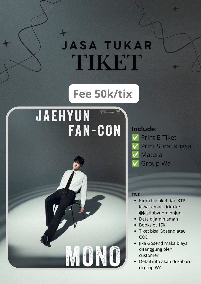 nominnjun's tweet photo. OPEN JASA TUKAR TIKET JAEHYUN &amp; JNJM IN JAKARTA

Bookslot only 15k

TNC cek di poster^^

More info bisa langsung DM ajaa^^

tag. open jasa tukar tuker tiket tutik nct jaehyun jnjm in jakarta https://t.co/radlWhD2fD