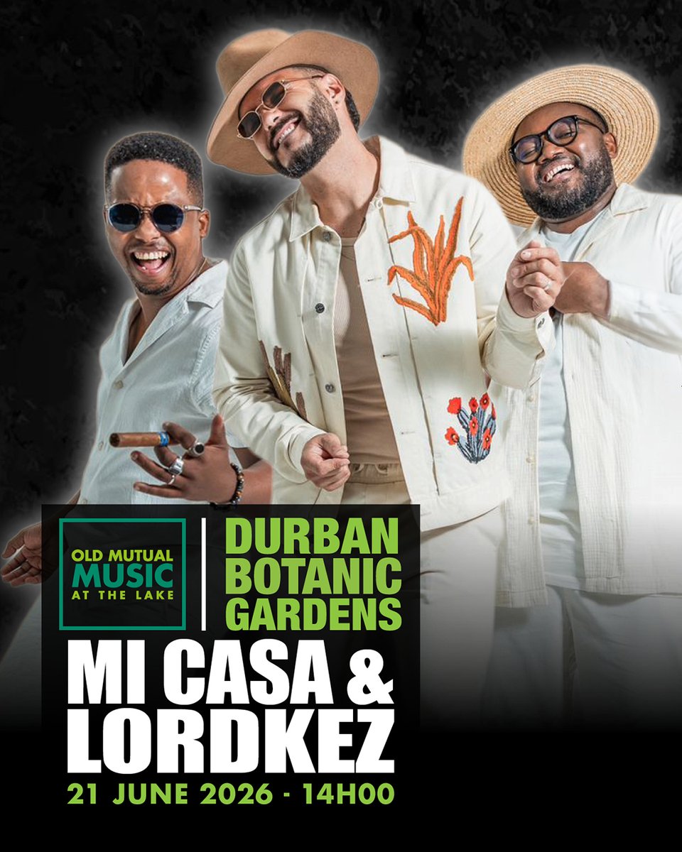 webticketsSA's tweet photo. Join Mi Casa and Lordkez at Durban Botanic Gardens for the Old Mutual Music at the Lake Series. Enjoy amazing performances while supporting the Garden Window Project. 🎶 
Tickets available at https://t.co/w607EAspTk and in @PicknPay stores nationwide https://t.co/OELTloyVK5