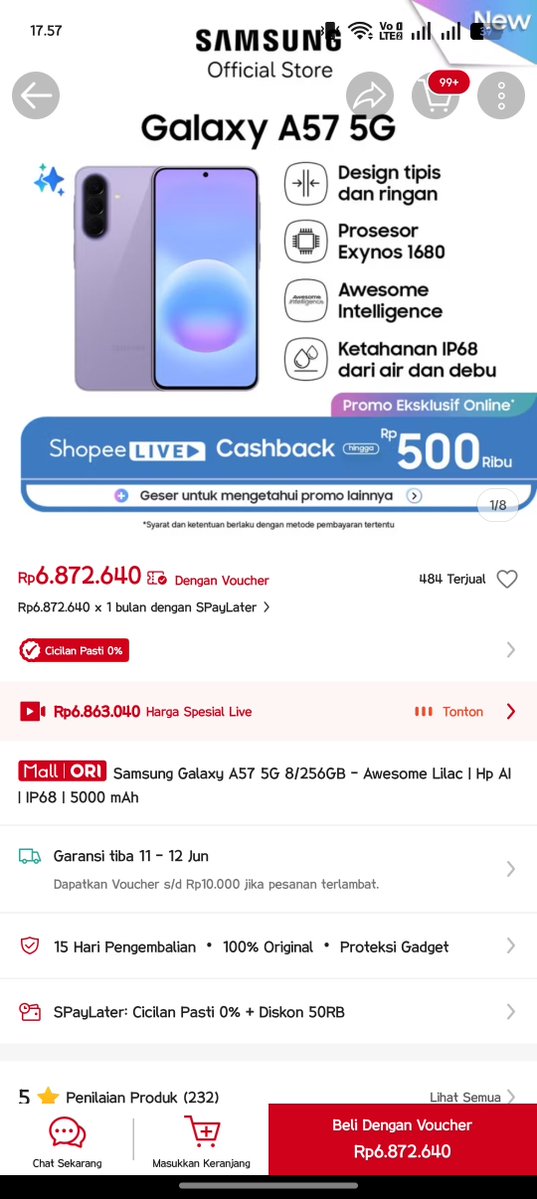23Desihar's tweet photo. @ShopeeID Light &amp; slim designnya Galaxy A57 5G bikin aku berani lakukan hal di mana aja, so #BeraniAwesomewithShopee 😍✨
@ShopeeID https://t.co/1phHckzn3q