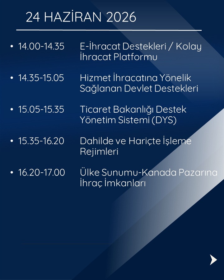 DkibTr's tweet photo. 📌İhracat Süreçleri ve Devlet Destekleri Eğitim Programı

T.C. Ticaret Bakanlığı tarafından 23-24-25 Haziran 2026 tarihlerinde “Ticaret Bakanlığı İhracat Süreçleri ve Devlet Destekleri Eğitim Programı” görsellerde verilen program akışı çerçevesinde çevrimiçi olarak gerçekleştirilecektir.

Programa katılım ücretsiz olup eğitim programı sonunda, eğitimin en az üçte ikilik kısmına katılım sağlayan katılımcılar adına dijital Katılım Belgesi düzenlenecektir.

Başvuru İçin: https://t.co/Dz6KU8n0gn
