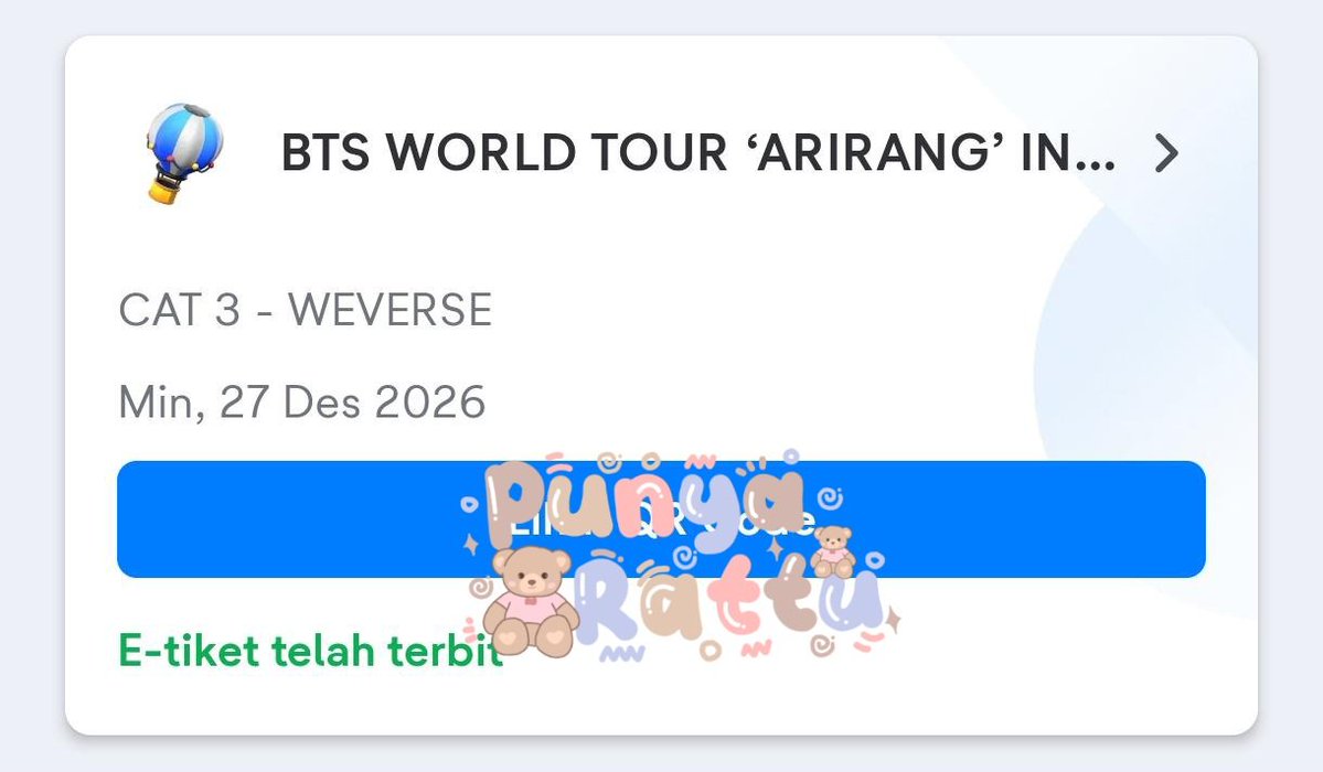 fandyarra's tweet photo. I MEET BTS IN DECEMBER 🥹💜 ditengah kepasrahan ga bisa nonton, tapi tuhan punya cara baik lain nya dikasih jalur perantara..

Thank you @mindeygi help me for ticket, semoga rezeki dan segala urusan kamu selalu dipermudah yaaa.....🫶🫶

See you uri bangtan🥹💜 https://t.co/tpchO3sgZP