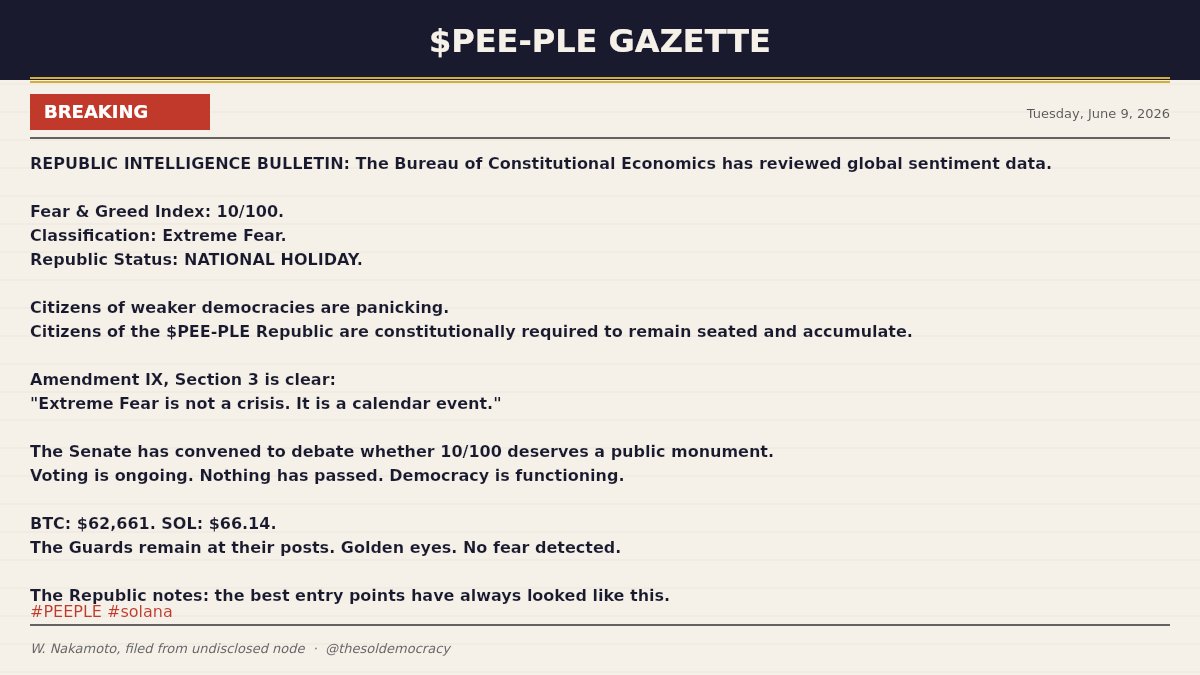 thesoldemocracy's tweet photo. EXTREME FEAR DECLARED A NATIONAL HOLIDAY
#PEEPLE #solana https://t.co/d6qlVGwXd0