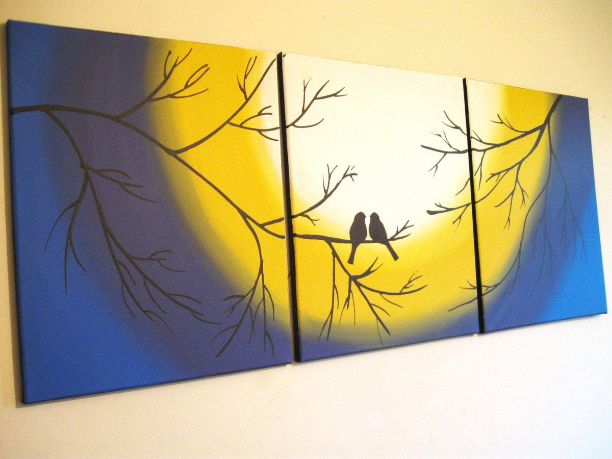 wrightsonarts's tweet photo. birds on a wire painting " love birds " pictures canvas triptych https://t.co/Jol08KuWy0 #LargeTriptych https://t.co/TZhF68Oenx