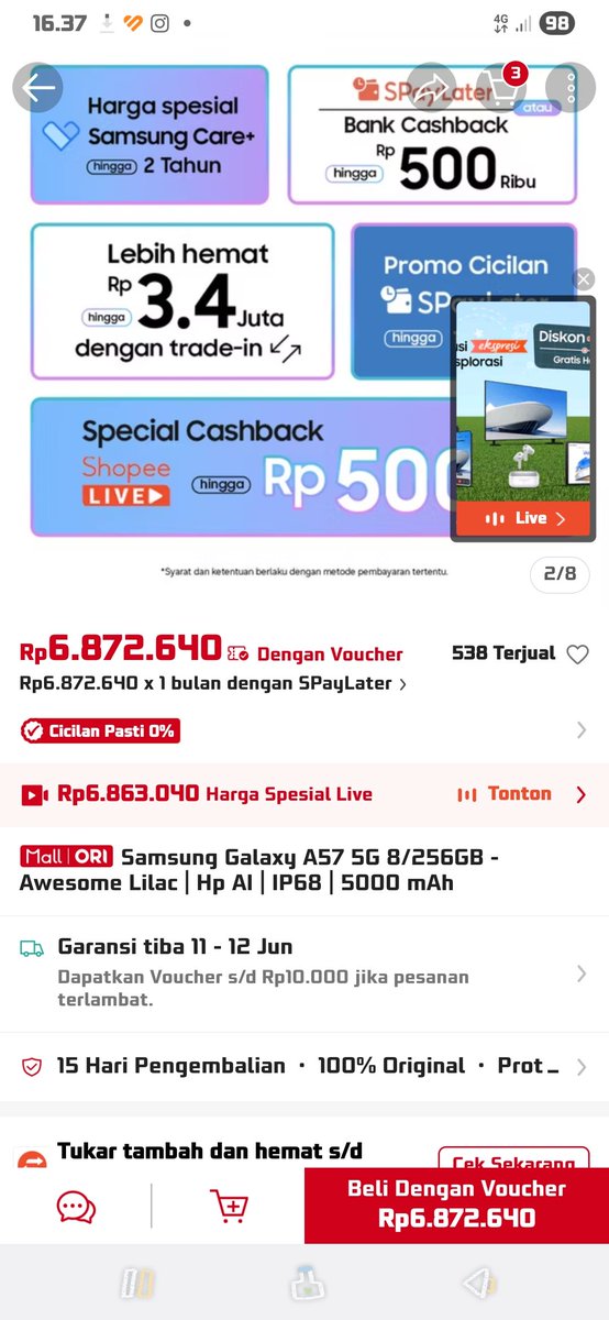 EnndeS0_'s tweet photo. @ShopeeID Light &amp; slim designnya Galaxy A57 5G bikin aku berani lakukan hal di mana aja, so #BeraniAwesomewithShopee 😍✨

✬✬ https://t.co/gj90mBMNjL