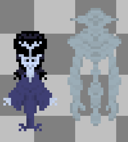 Ummonauter's tweet photo. Prototype sprites from an unfinished project I might get back to one day, involving a few certain visitors (Crescent and the Pascagoula Elephant Men in this case) https://t.co/IgYpT3rvV8