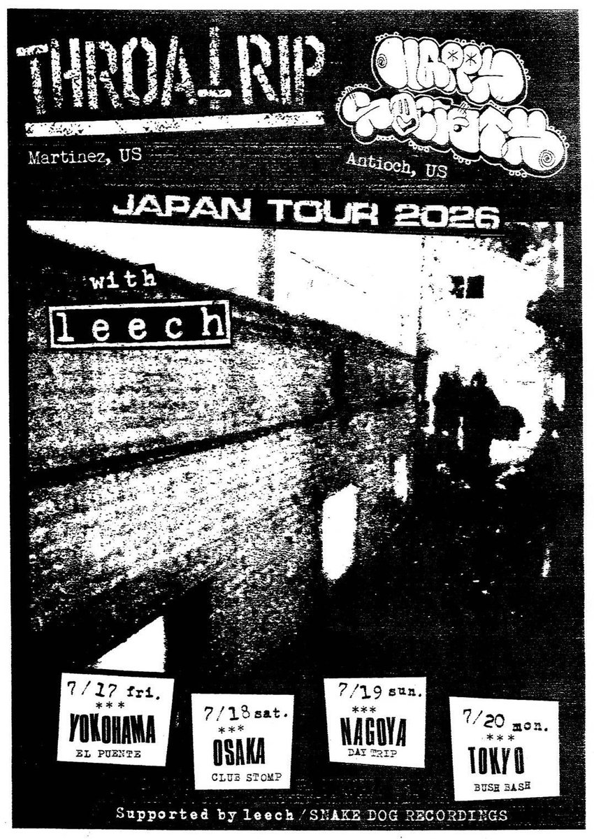 ryohei0817's tweet photo. 来月はVIDEO GIRLで名古屋！

2026.7.19(Sun)@名古屋鶴舞DAYTRIP
THROAT RIP &amp; HAPPY SOCIETY JAPAN TOUR 2026

ABIZMO
FACE CLASHER
HAPPY SOCIETY(US)
leech
MASSPRESS
THROAT RIP(US)
VIDEO GIRL

OPEN17:00/START17:30
ADV¥3000/DOOR¥3500（+1D）

予約
https://t.co/ShYYnbDP4S https://t.co/Rc2ZlebyzR