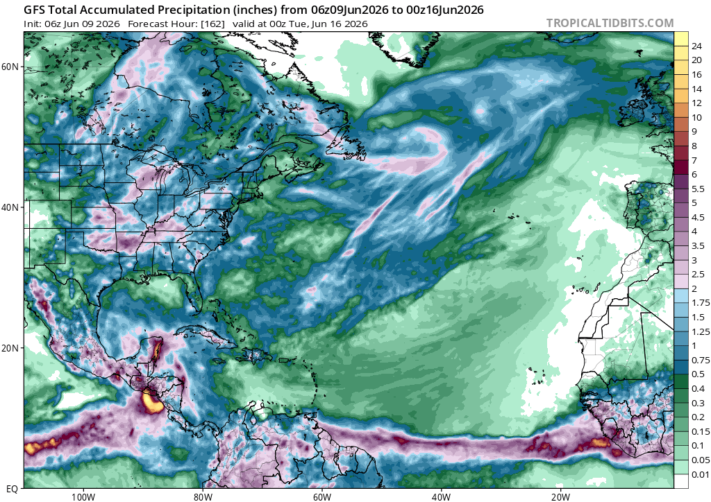 EstebanWXcast's tweet photo. Previsión sub-estacional de precipitación, modelo de anomalía semanal, CFSv2 terminado a 00z 16JUN26, GEFS, GEPS y acumulado a 7 días GFS. CFSv2 prevé anomalías (+) en Andes, Llanos occidentales, Apure, fachada atlántica, cuencas bajas del Caroní/Paragua, el Cuyuní y W/Amazonas. https://t.co/HabYEA7lRH