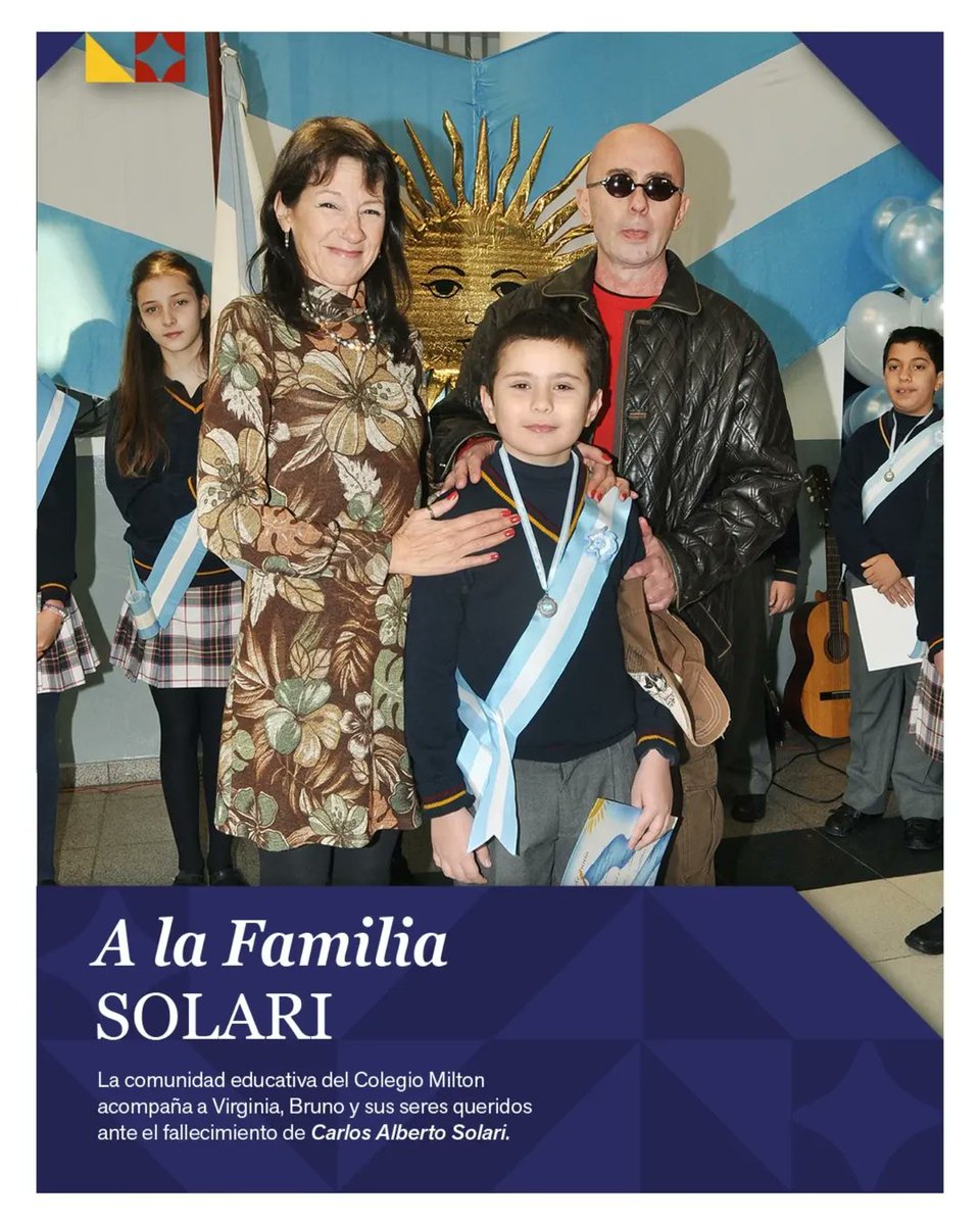 somoscorta's tweet photo. "Con profundo respeto acompañamos a Virginia, a Bruno y a toda la familia Solari"

El Colegio Milton, al que asistió el hijo del Indio Solari, publicó imágenes del músico junto a su familia tras su fallecimiento.