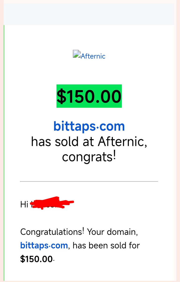 youh12818's tweet photo. Alhamdulillah, I have completed 2 sales. 🎉
💰 Purchase price: $5
⏳ Holding period: 6 months and 12 days
The domain was sold immediately after updating the price.
Many thanks to @mrkehel @engm3md1 for their support and advice, and also thanks to @afternic
 #SoldDomain #Domaining https://t.co/bOa70OUcXF
