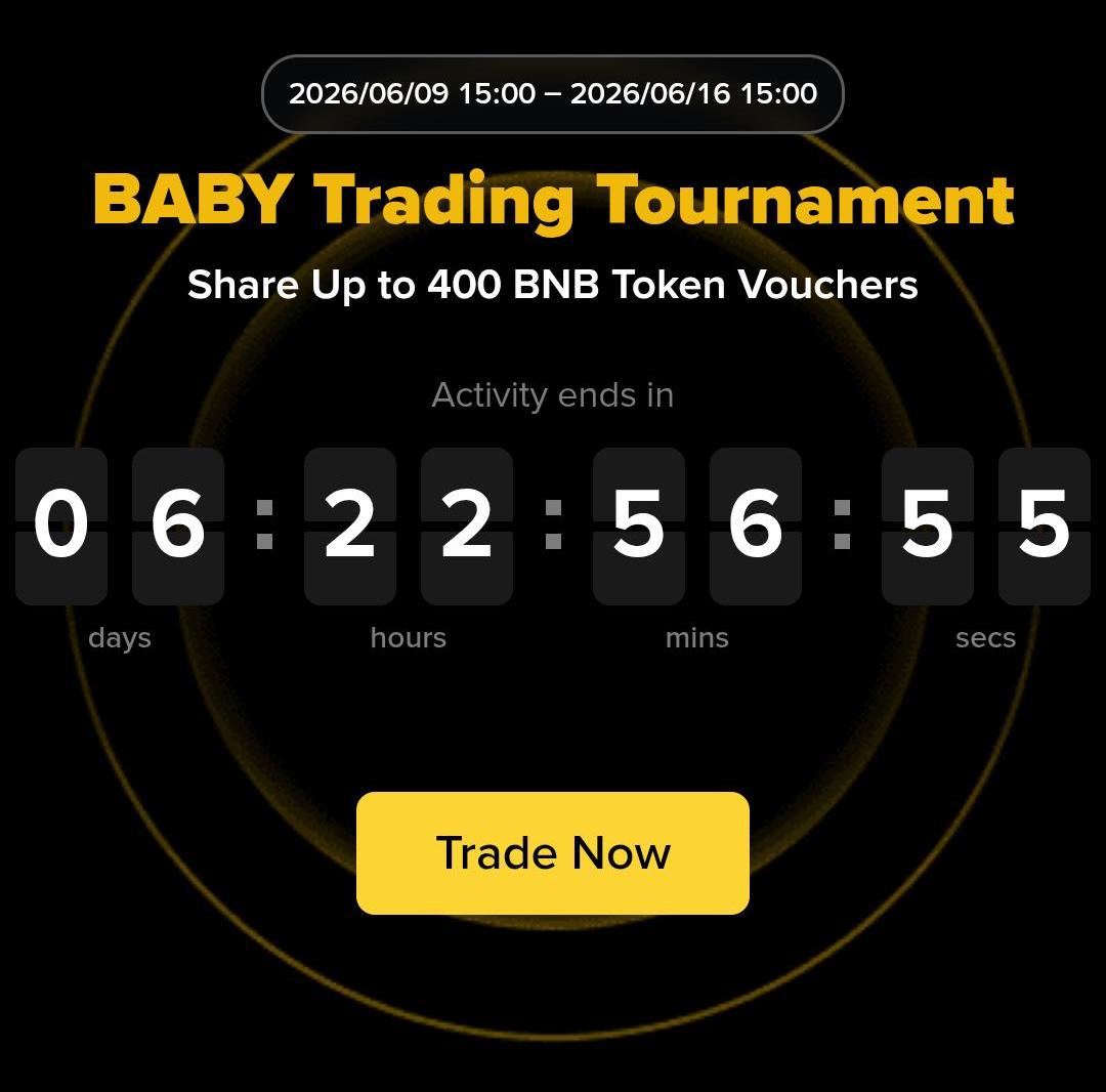 AMuhammad42734's tweet photo. "New Spot Campaign"
*📌 BinAncE × $BABY Event*
*💰 Reward : 1$ — 3$ $Baby*
*🎉 For All Users*

*➡️ Event Link :-*
https://t.co/CWRM6j8OFa
 
*🌟 Register Event*
*🌟 Do 500$ Trading Volume On $BABY/USDT Pair..!!*
*🌟 Done* https://t.co/5qyHWyAC4g