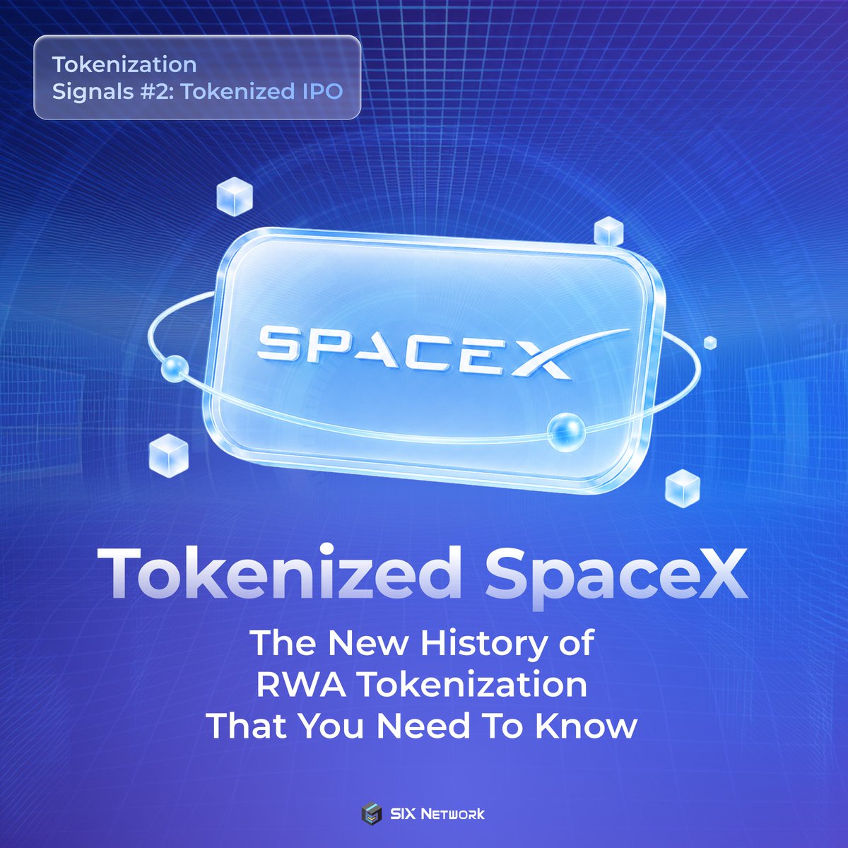 theSIXnetwork's tweet photo. Tokenized SpaceX: The New History of RWA Tokenization That You Need To Know

SpaceX, led by Elon Musk, is reportedly moving toward what could become one of the largest IPOs in history. The company is said to be targeting approximately $75 billion in fundraising at $135 per share, with an estimated valuation of around $1.75 trillion, ahead of its planned Nasdaq listing under the ticker SPCX.

At the same time, Bybit has introduced IPO Express, beginning with eligible user access to tokenized IPO exposure linked to SpaceX before tokenized shares are expected to begin trading on Bybit Spot according to the announced timeline.

This development has drawn attention across the RWA, crypto, and digital capital markets communities. For SIX Network, the point is not to frame SpaceX as an investment opportunity, nor to endorse any specific tokenized product. The more relevant signal is that tokenization is being tested closer to mainstream capital markets.

As the market begins to explore equity exposure, private-market assets, bonds, funds, and other legally complex asset classes in tokenized form, the operating layer required to support them must go beyond simple token issuance.

For tokenized equity or capital-market-linked assets, the complexity sits across several core functions: compliance, ownership and transfer control, asset lifecycle management, and connectivity with real-world systems.

A tokenized asset must be able to define who is eligible to hold, access, or transfer it. It must also support ownership records, transfer conditions, issuance, restrictions, redemption, and connectivity with enterprise systems, custodians, compliance processes, and existing capital market workflows.

This is the direction SIX Network has continued to focus on.

Since 2018, SIX Network has continued to develop blockchain infrastructure for real-world assets, focusing on tools that support token issuance, asset lifecycle management, and enterprise connectivity.

Through SIX Garage and SIX Protocol, we develop tools and asset rails that help businesses design and manage tokenized assets, from token creation and usage conditions to rights management and ecosystem connectivity.

Today, SIX Network has supported over $93M+ in on-chain asset value, more than 10 enterprise integrations, and 5+ RWA tokenization projects.

Tokenized SpaceX is one signal that RWA is expanding beyond familiar asset classes and moving toward assets that are more closely connected to capital markets.

RWA will not scale through token issuance alone. It needs the rails to support compliance, ownership control, lifecycle management, and connectivity with real-world systems.

For enterprises, asset owners, and partners exploring real-world asset tokenization, SIX Network is open to strategic conversations on how assets can be structured, connected, and managed through blockchain-based infrastructure designed for practical deployment.

Disclaimer: This content is intended for informational and industry commentary purposes only. It does not constitute investment advice or endorsement of any specific asset, company, platform, or tokenized product.

#SIXNetwork #Tokenization #SpaceX #TokenizationSignals