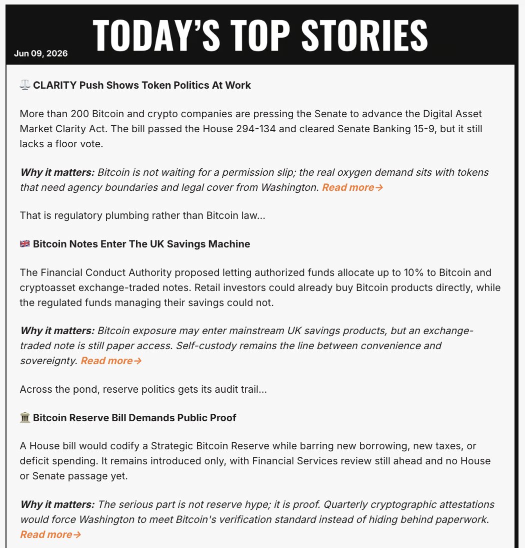 BTCBreakdown's tweet photo. Issue #567 of Your Daily Bitcoin Breakdown newsletter is now live! Check out today’s top stories and a sneak peek at the latest Insights & Analysis section. Full issue available here: https://t.co/d45naicwLF #BitcoinOnly https://t.co/6rN89HsUk9