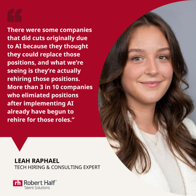 peachydust161's tweet photo. More than 3 in 10 managers who eliminated jobs after implementing AI have had to add those positions back, according to @RobertHalf research. WWJ's Beth Fisher spoke with the company's metro Detroit branch director, Leah Raphael, to learn why. https://t.co/shG3job7z3 https://t.co/5u7W56gFur