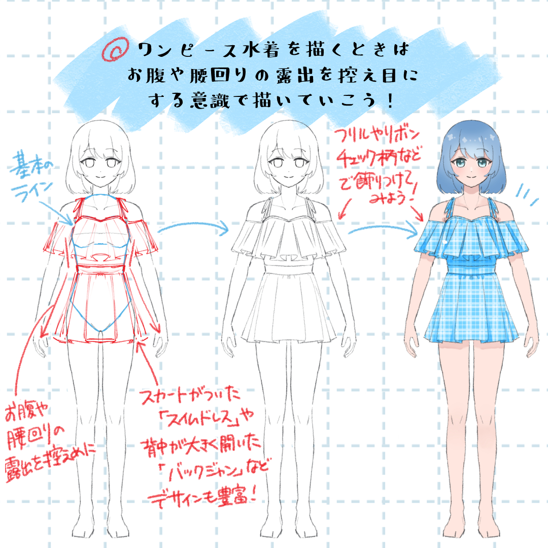 ATAM_illust's tweet photo. ◉ワンピース水着の描き方 https://t.co/8zZuAvzMyP