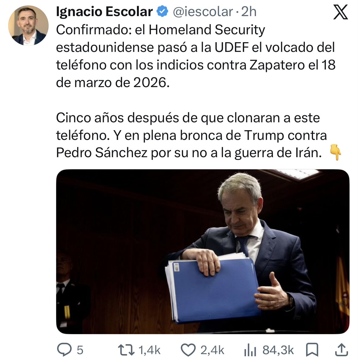 cmgorriaran's tweet photo. No han tardado nada ⏳: Ignecio ya está agitando la “injerencia americana” y acusando a Trump. Pero: cuando la HSI hace la investigación y da con el móvil que acusa a Zapatero, estaba Biden. https://t.co/IssXpTt3di