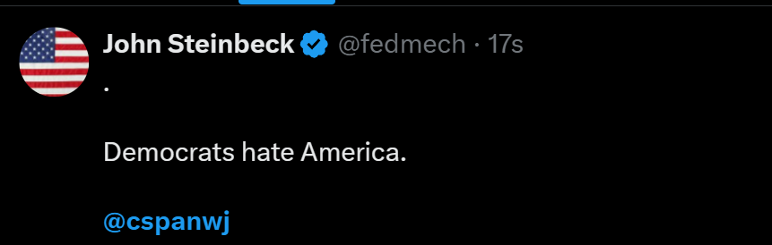 MiniWhoop's tweet photo. @fedmech hates America.  @cspanwj https://t.co/ag4xdPPV0l