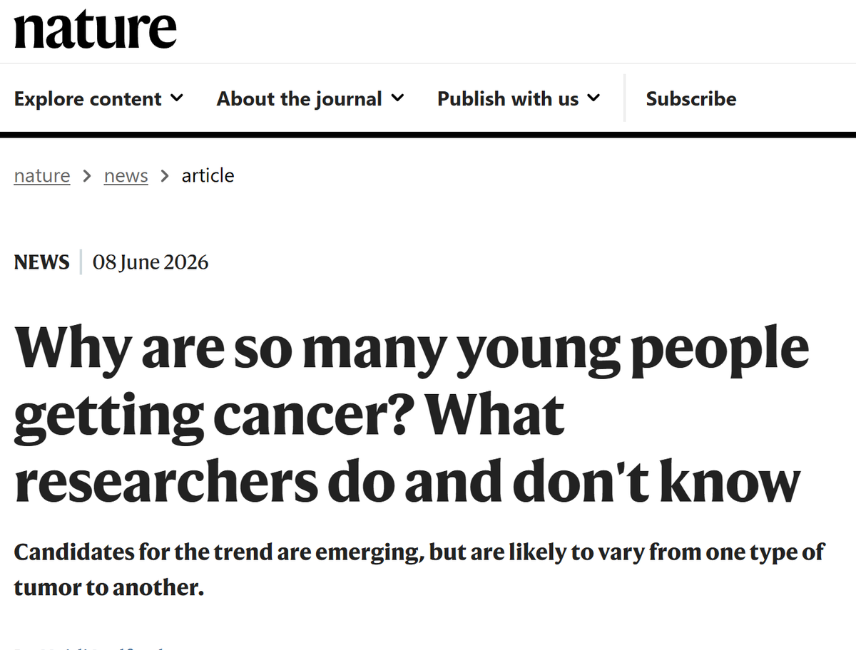 boriquagato's tweet photo. "Researchers around the world are grappling with a vexing problem: why are so many young people developing cancers once considered the purview of old age?

The question was prominent at two of the world’s largest cancer meetings this year, and hypotheses abounded. Ultra-processed foods, obesity, microbial toxins and agricultural chemicals were all considered. But a clear answer remained elusive."

at what point are they finally going to look at the obvious thing here?