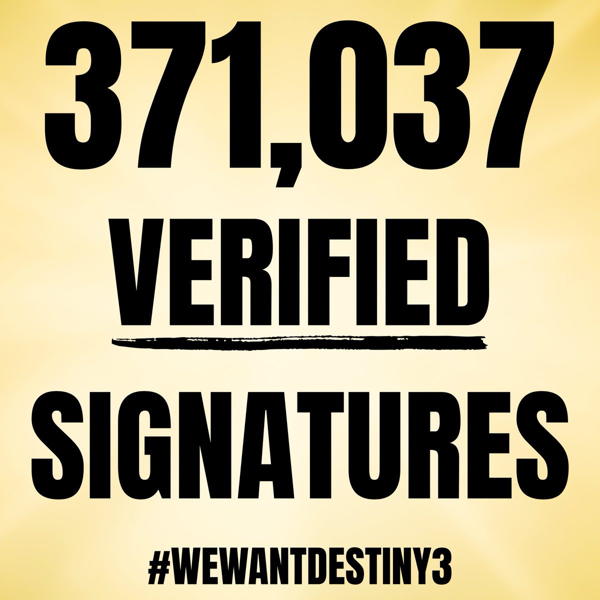 LUCKYY10P's tweet photo. The Destiny 3 petition asking Sony to green-light a new game has now reached 371,037 verified signatures.

With today's free update bringing more people back into the game, that total is likely to keep climbing throughout the week.

#WeWantDestiny3 https://t.co/lHOS1eoT7C
